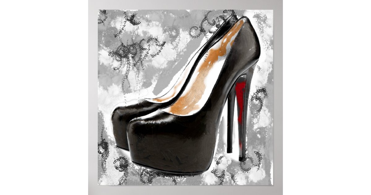 Black Stiletto Red Bottom Heels Poster | Zazzle