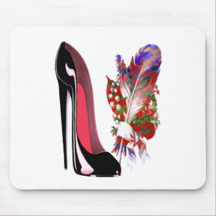 Black Stiletto Shoe and Bouquet Mouse Mat