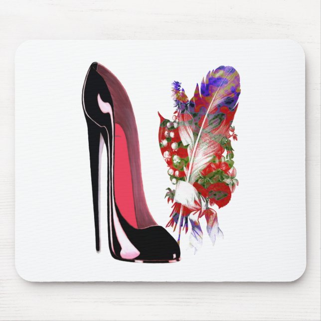 Black Stiletto Shoe and Bouquet Mouse Mat (Front)