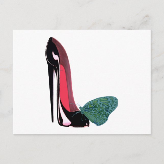 Black Stiletto Shoe and Butterfly Postcard (Front)