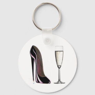 Black Stiletto Shoe and Champagne Glass Key Ring