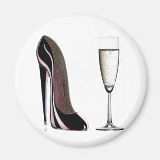 Black Stiletto Shoe and Champagne Glass Magnet