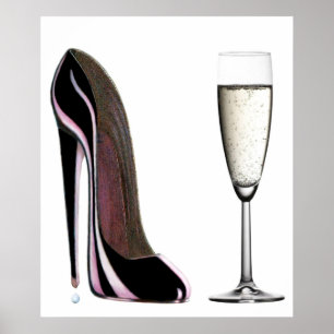 Black Stiletto Shoe and Champagne Print