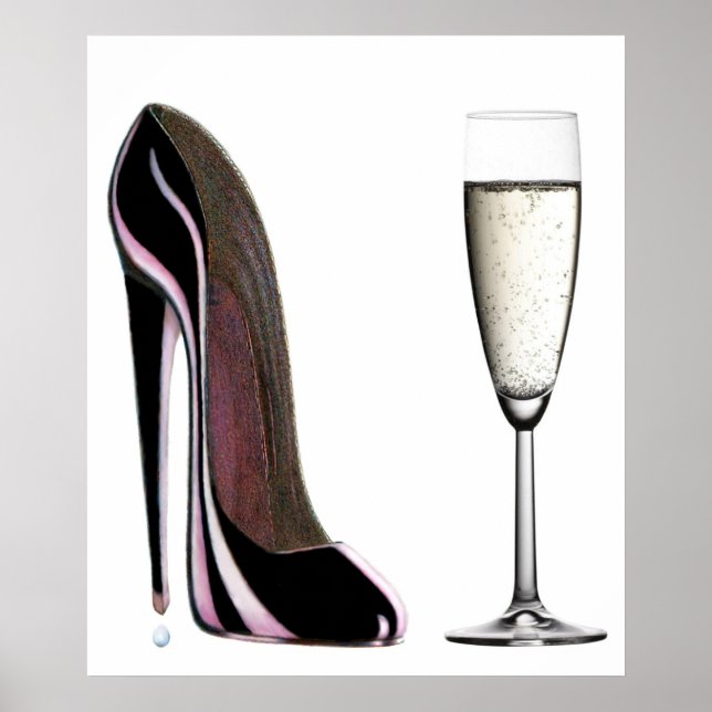 Black Stiletto Shoe and Champagne Print (Front)