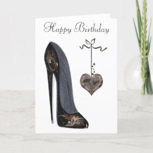 Black Stiletto Shoe and Heart Art Card