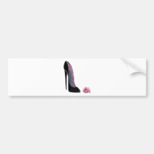 Black Stiletto Shoe and Rose Bumper Sticker