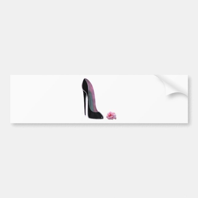 Black Stiletto Shoe and Rose Bumper Sticker (Front)