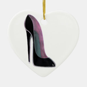 Black stiletto shoe heart ornament