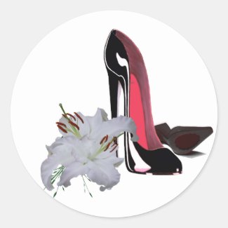Black Stiletto Shoes and Lilies Art Classic Round Sticker