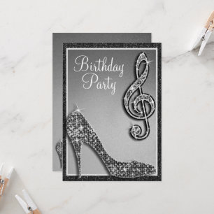 Black Stiletto & Treble Clef Birthday Invitation