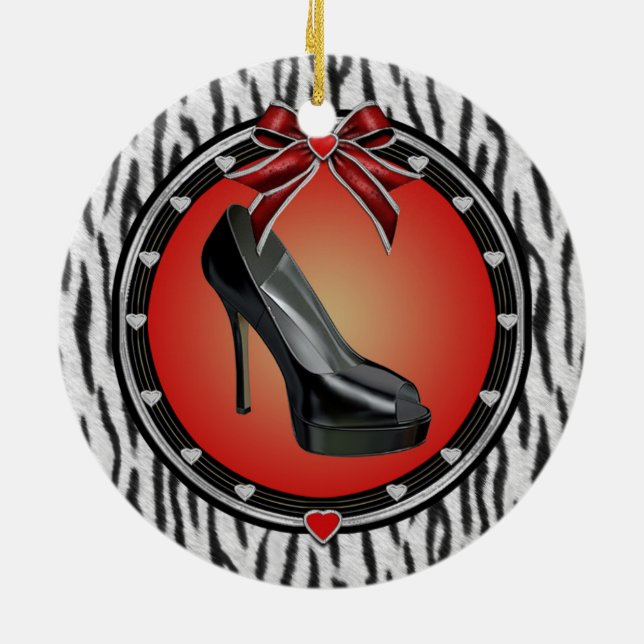 Black Stiletto Zebra Print Ornament (Back)