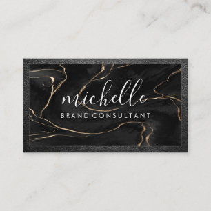 Black Stone Texture   Leather Trim Business Card