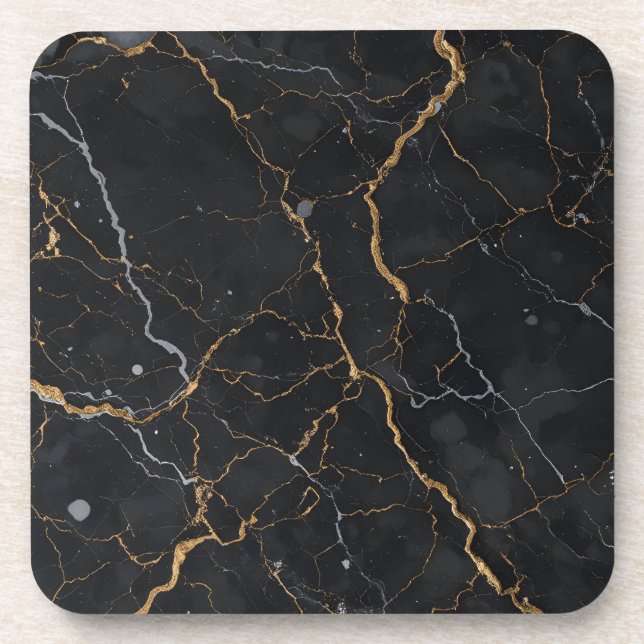Black Stone with Gold & Silver Veins Coaster (Front)