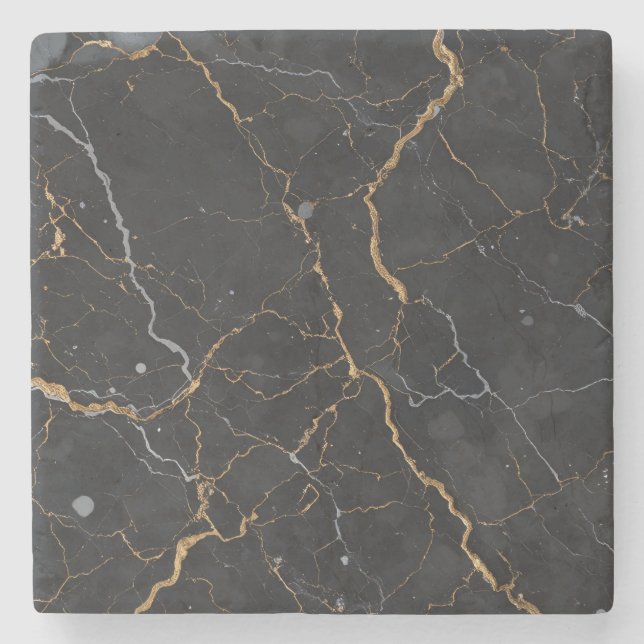 Black Stone with Gold & Silver Veins Coaster (Front)