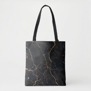 Black Stone with Gold & Silver Veins Tote Bag
