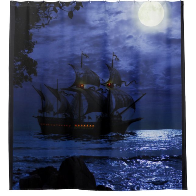  Black Stormy Rainy Lightning Night Pirate Shower  Shower Curtain (Front)