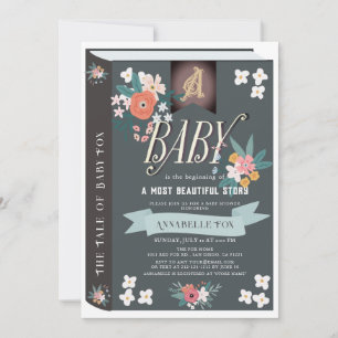 Black Storybook Floral Girl Baby Shower Invitation