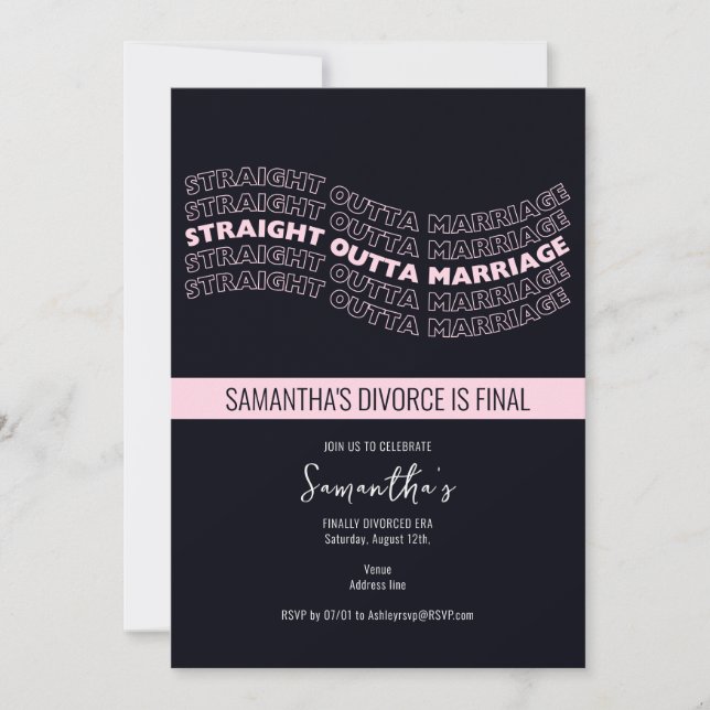Black Straight Outta Marriage Divorced Party Invitation (Front)
