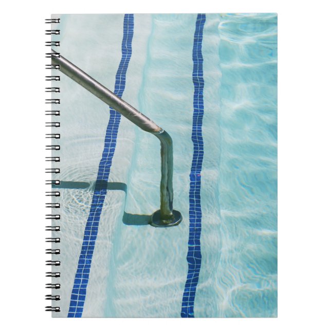 Black strap on blue swimming pool notebook (Front)