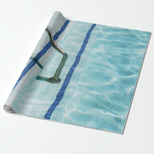 Black strap on blue swimming pool wrapping paper