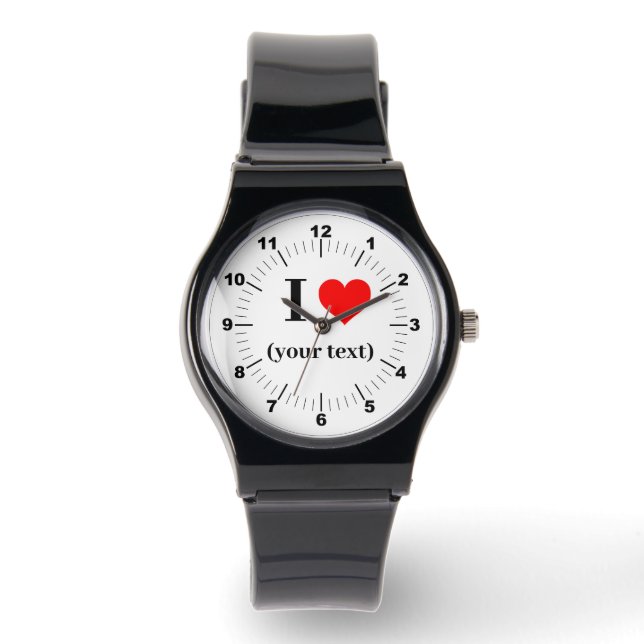 Black Strap Watch - Custom I Heart(add image/text) (Front)