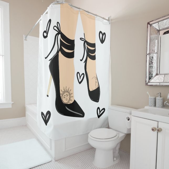 Black Strappy High Heels Sun Moon Girly Chic Shower Curtain (In Situ)