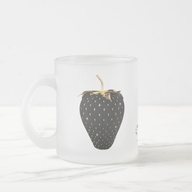 Black Strawberry Frosted Glass Coffee Mug (Left)