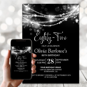 Black String Lights 85th Birthday Party Invitation