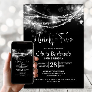 Black String Lights 95th Birthday Party Invitation