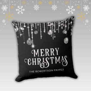 Black String Lights Christmas Cushion