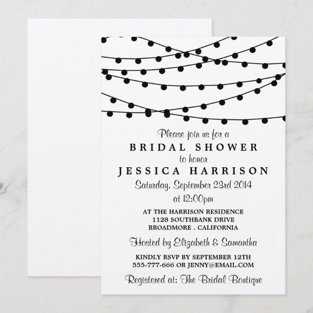 Black String Lights On Rustic Kraft Bridal Shower Invitation (Front/Back)