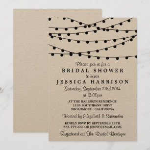 Black String Lights On Rustic Kraft Bridal Shower Invitation