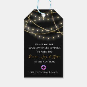 Black String Lights Thank You Message Corporate Gift Tags