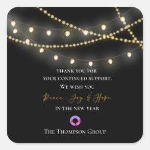 Black String Lights Thank You Message Corporate Square Sticker
