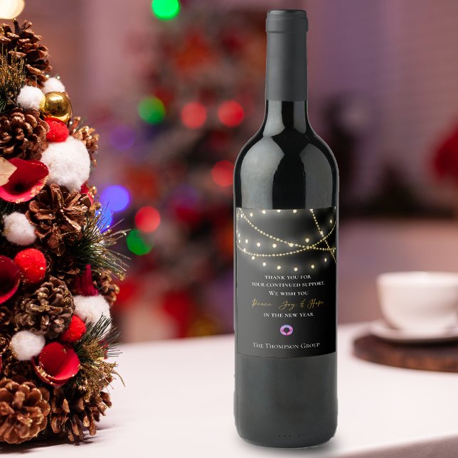 Black String Lights Thank You Message Corporate Wine Label (Black String Lights Thank You Message Corporate Wine Label)