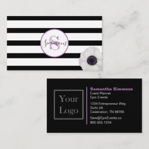Black Stripe and Anenome Monogrammed Business Card