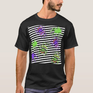 Black stripe beatle and spider pattern T-Shirt