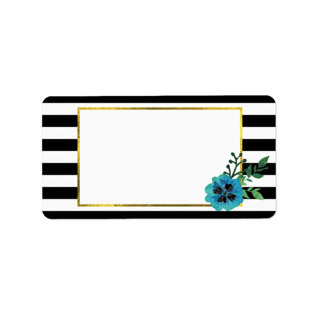 Black Stripe & Blue Floral Address Labels (Front)