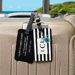 Black Stripe & Blue Floral Monogram Luggage Tag<br><div class="desc">Never lose track of your bag again with this unique,  eye-catching tag! Modern floral design features black and white stripes with a blue watercolor pansy flower and faux gold accents. Customise with a monogram,  name or text of your choice. Back is fully customisable with your contact information.</div>