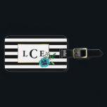 Black Stripe & Blue Floral Monogram Luggage Tag<br><div class="desc">Never lose track of your bag again with this unique,  eye-catching tag! Modern floral design features black and white stripes with a blue watercolor pansy flower and faux gold accents. Customise with a monogram,  name or text of your choice. Back is fully customisable with your contact information.</div>