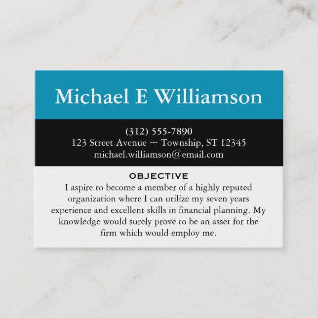 Black Stripe Blue RESUME Business Cards (Front)