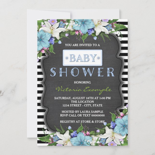 Black Stripe Boys Chalk Baby Shower Invitation (Front)