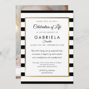 Black Stripe Celebration of Life Funeral Photo Invitation