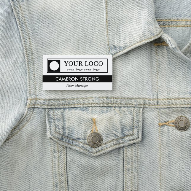 Black Stripe Custom Logo Name & Title Name Tag (In Situ)