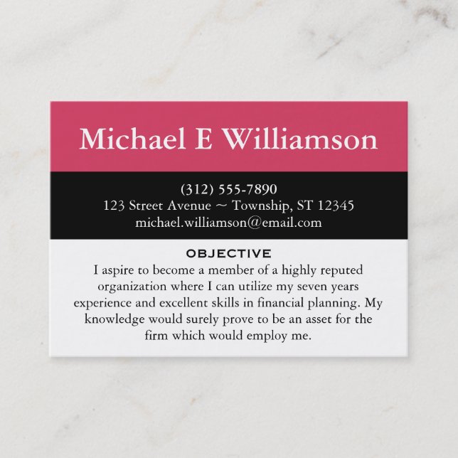 Black Stripe Dark Pink RESUME Business Cards (Front)