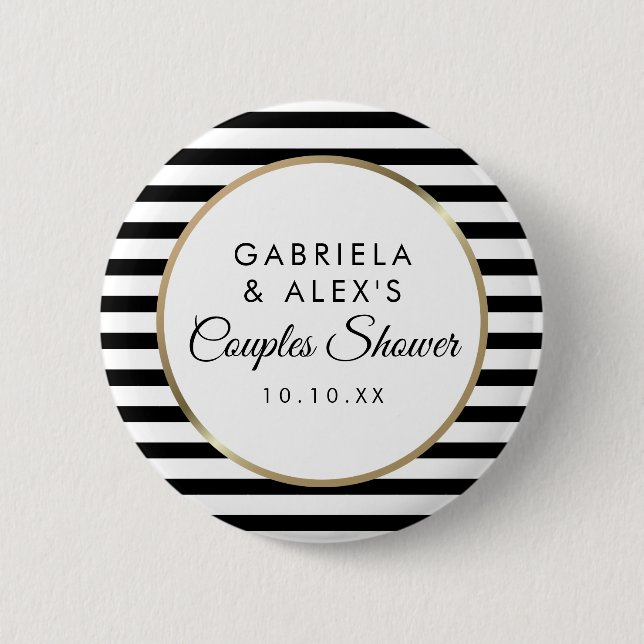 Black Stripe Elegant Gold Couples Bridal Shower 6 Cm Round Badge (Front)
