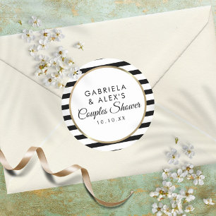 Black Stripe Elegant Gold Couples Bridal Shower Classic Round Sticker