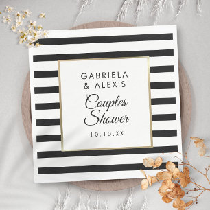 Black Stripe Elegant Gold Couples Bridal Shower Napkin