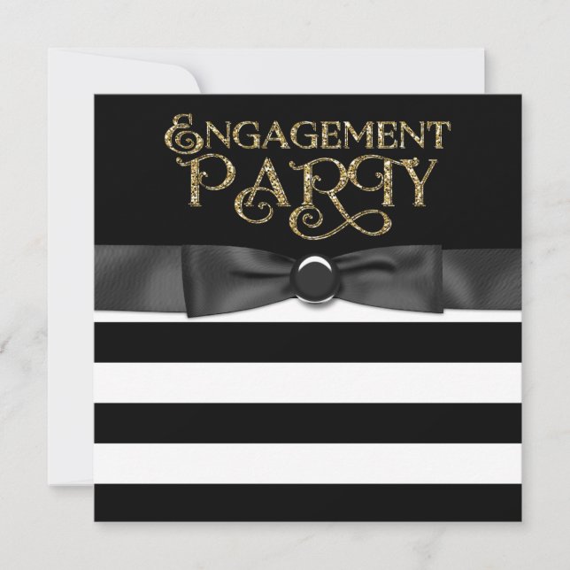 Black Stripe Engagement Party Invitation (Front)