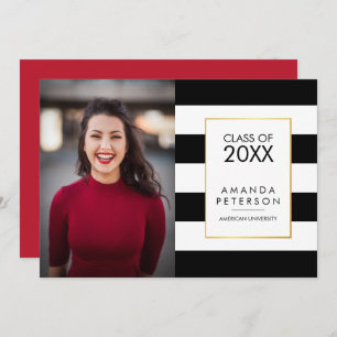Black Stripe Faux gold frame Graduation Invitation